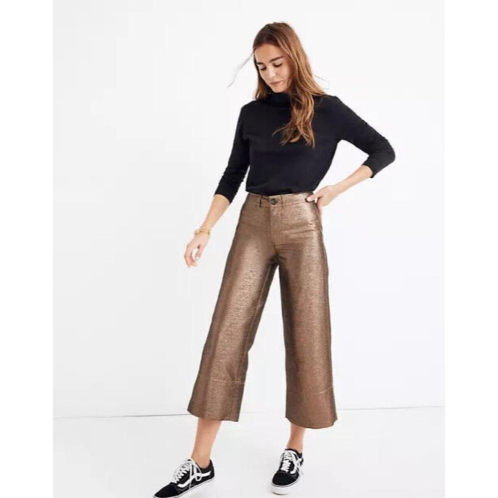 Madewell Slim Emmett Wide Leg Crop Metallic Pants Size 30